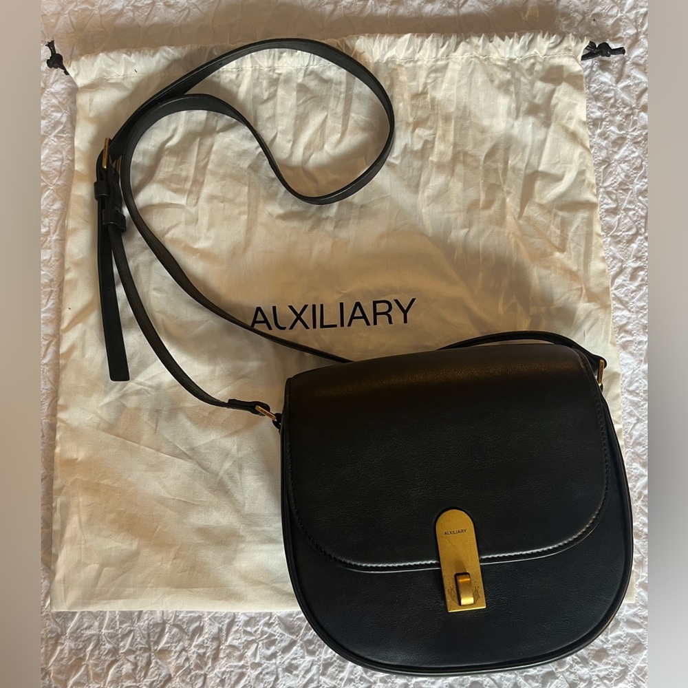 Auxiliary Black Crossbody Bag with Gold Accent